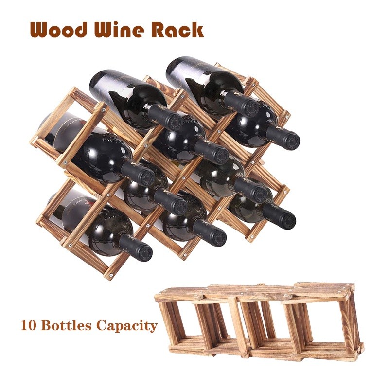 Wood Wine Rack Foldable Freestanding Wine Rack 10 Bottles Co | 蝦皮購物