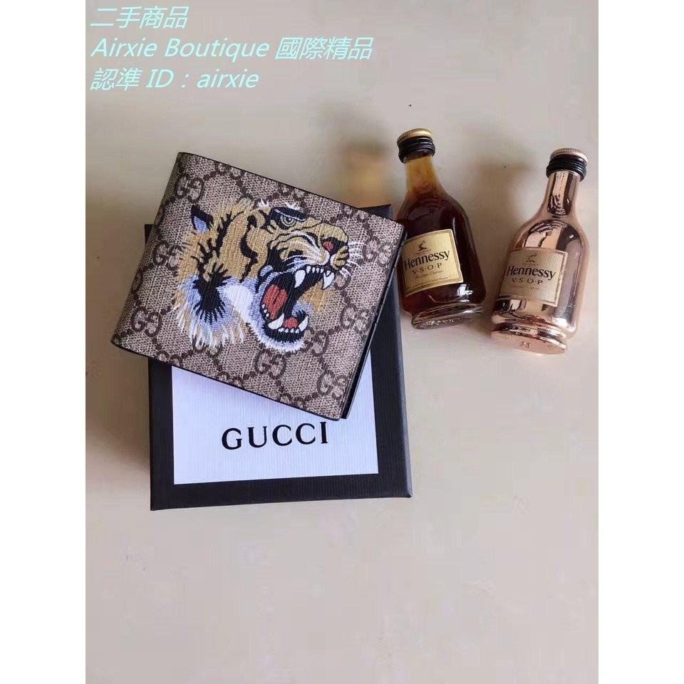 二手精品 古馳 Gucci Gg Supreme 老虎印花 虎頭印花 8卡 對折錢包 錢夾 虎頭 短夾 451268 蝦皮購物