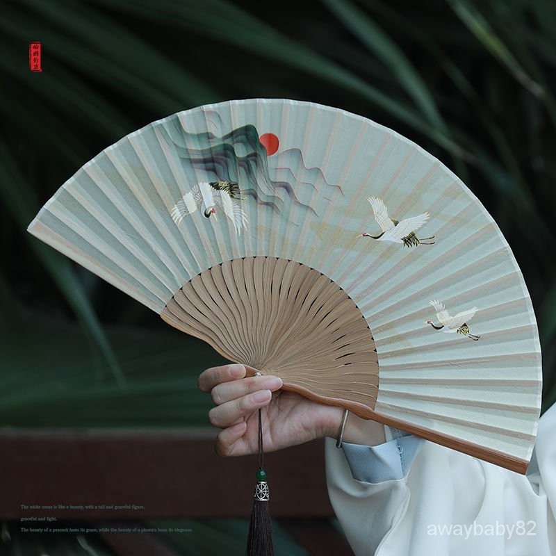 折扇古風扇子僊鶴竹扇夏季僊氣漢服中國風折疊便攜全竹小扇子 | 蝦皮購物