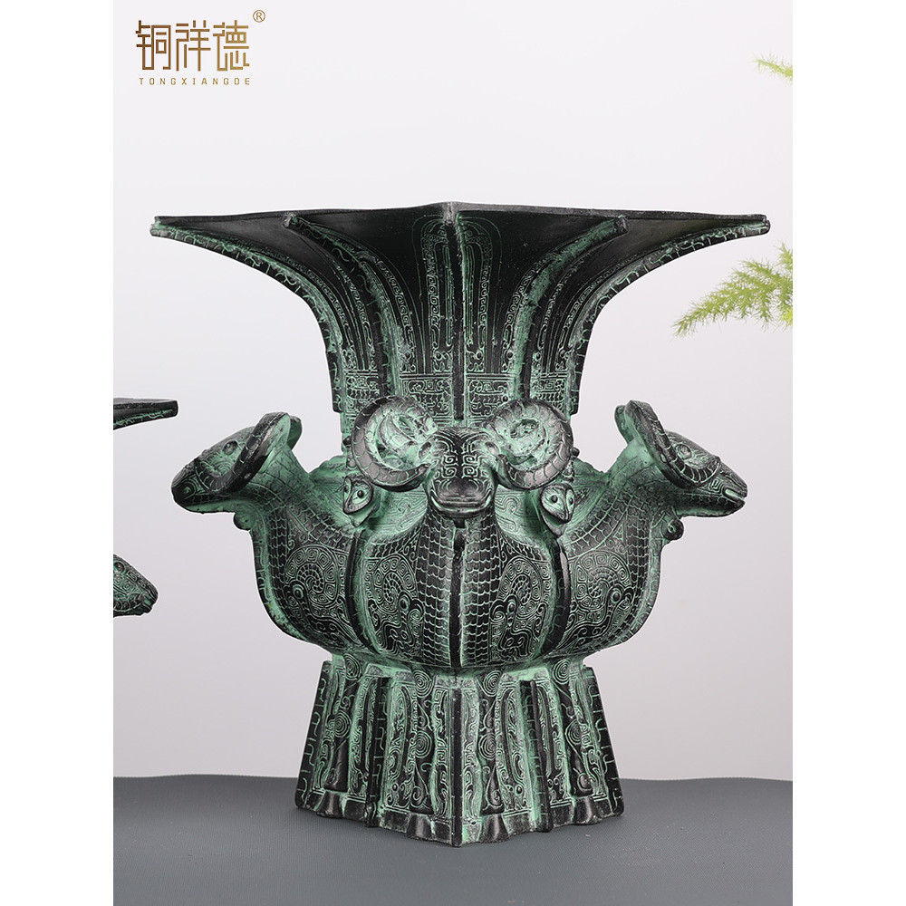 青銅器仿古擺原創件四羊方尊酒尊酒器古玩銅工藝品擺件做舊廠家直銷特價