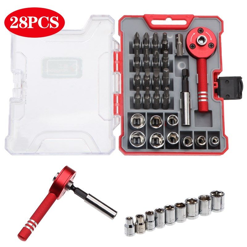 28Pcs Ratchet Wrench Set Tool Box w/ Aluminium Handle Socket 蝦皮購物