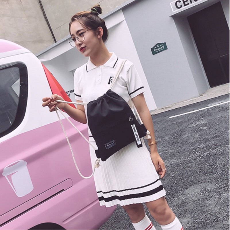 INS Canvas Drawstring Bag Student Casual Pocket Backpack Si | 蝦皮購物
