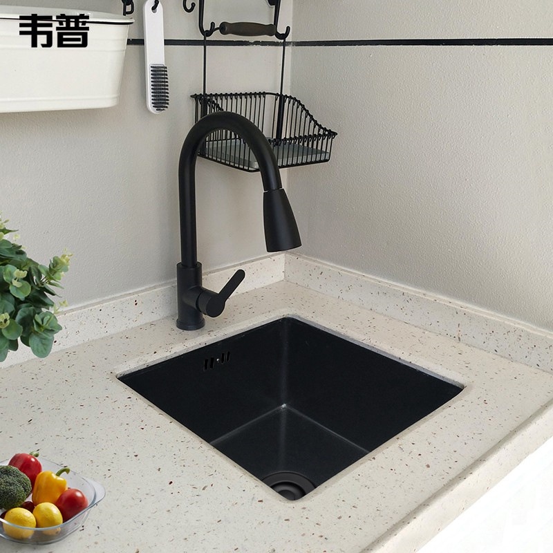 水槽洗碗槽廚房水槽黑色納米吧臺陽臺迷你小水槽單槽304不銹鋼中島廚房 