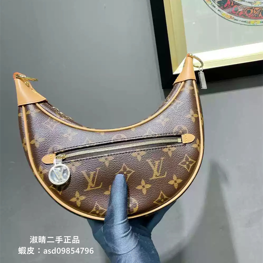 『二手』 LV LOOP m81098 鏈帶包 路易威登月亮包 單肩包 斜挎包 半月包 棕色老花 牛皮 腋下包 | 蝦皮購物
