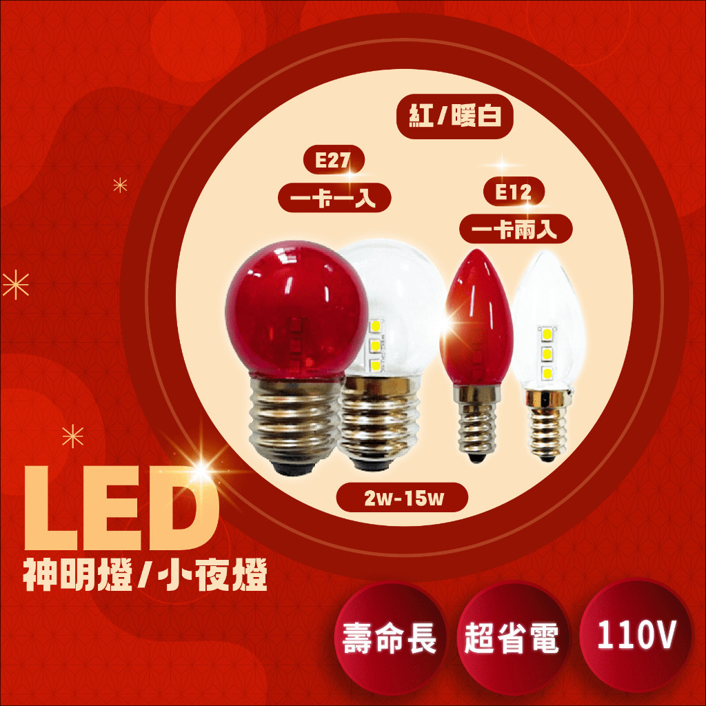 LED神桌燈 E12 E27 神明燈 一卡兩入/一卡一入 (紅光 /暖光) 超高亮 高清 省電 AC110V | 蝦皮購物