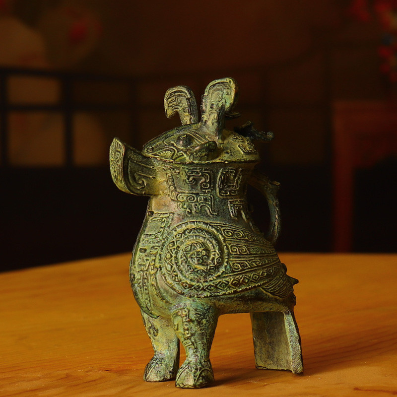 婦好鸮尊青原創銅梟尊鳥尊酒器仿古青銅器工藝禮品擺件婚慶影視道具特價