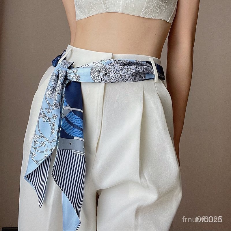 Scarf Denim Skirt 法式絲巾腰帶顯瘦車線牛仔裙/ SK8933