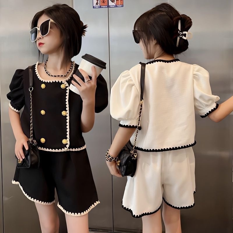 【Arbea】女童夏裝套裝夏季新款中小兒童小香風女孩洋氣短袖短褲套裝【C119】 | 蝦皮購物