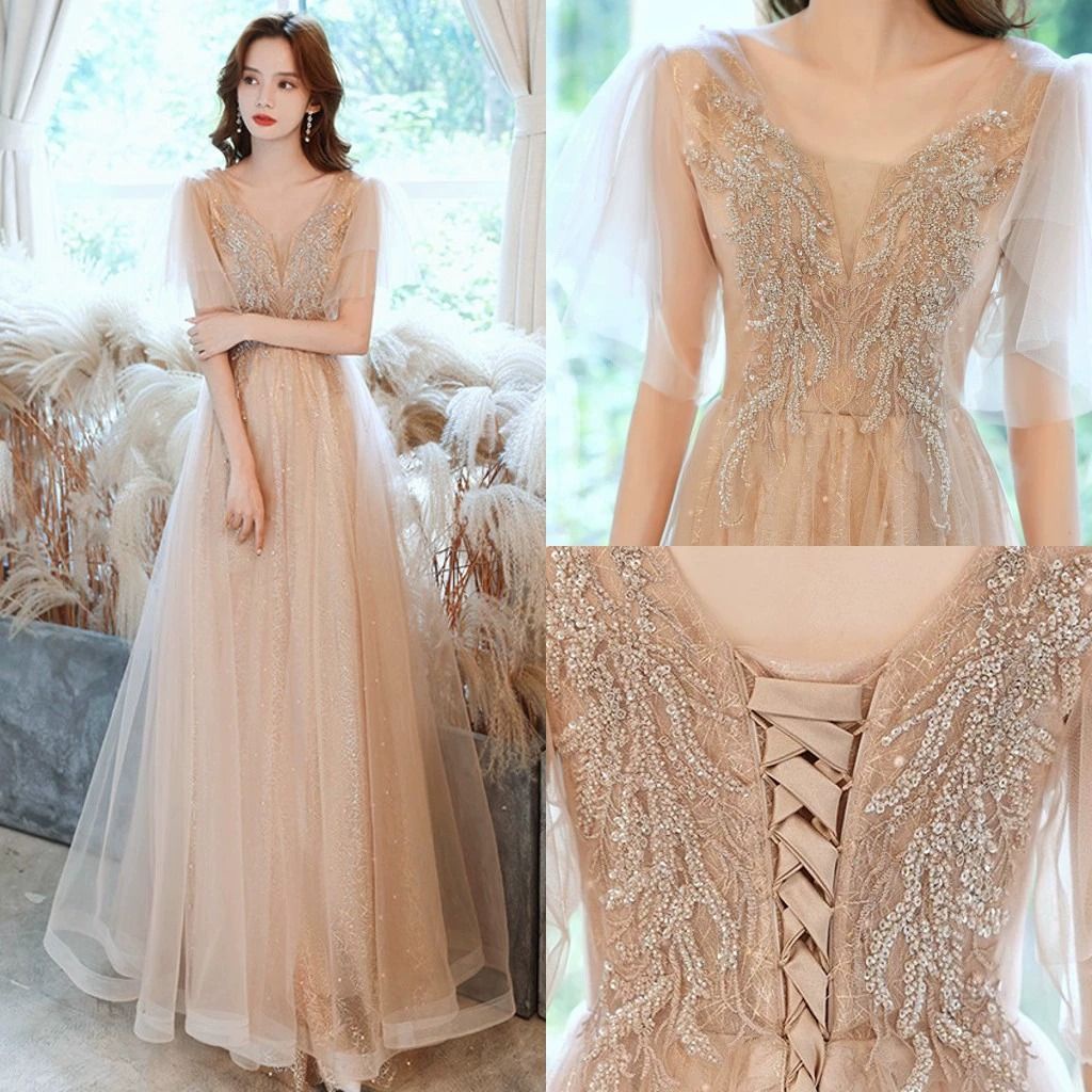 晚宴服宴會晚禮服裙2023新款氣質輕奢小眾高端主持人藝考仙氣演出蓬蓬裙禮服 洋裝 晚宴禮服 大尺碼 長裙 年會 | 蝦皮購物