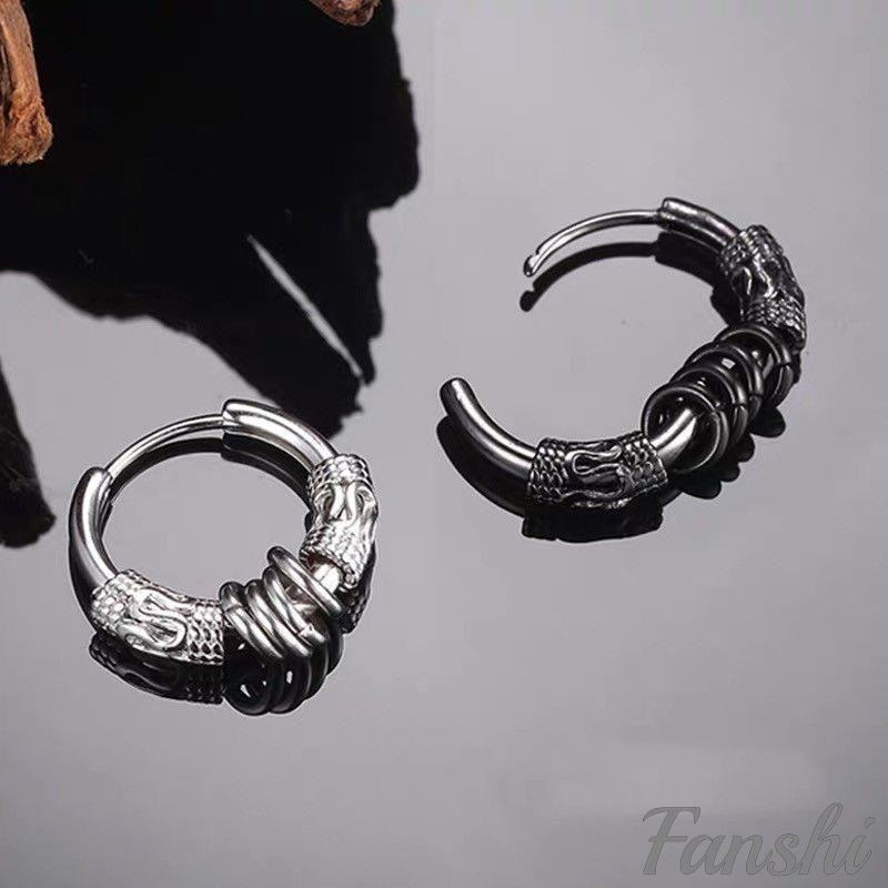 Fanshi｜銀耳針／耳環男｜韓版爆款耳環 霸氣圓形耳釘 龍紋耳圈 耳扣 圓圈耳環 銀耳環 圈圈耳環 男生耳環 | 蝦皮購物