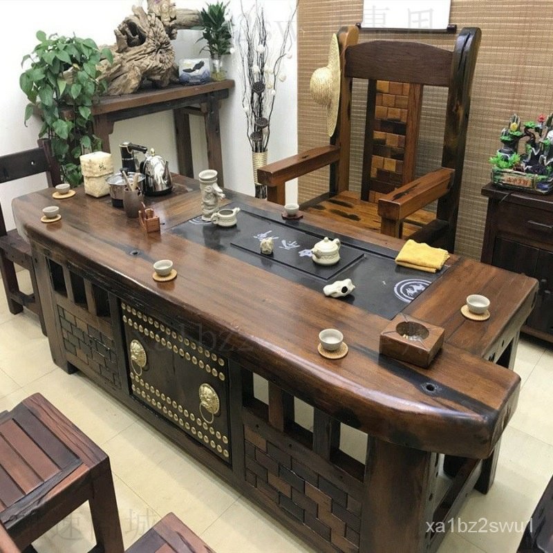 （含發票） 茶桌 老闆桌 茶臺 泡茶桌 功夫茶桌 老船木茶桌椅新中式禪意實木茶藝桌船木茶臺桌傢具茶桌一體一整套 | 蝦皮購物