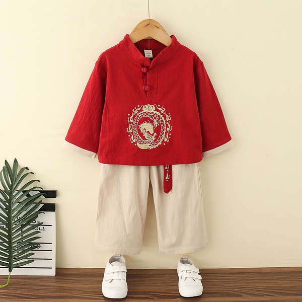 兒童漢服中式一週歲宴禮服男寶寶抓周衣服中國風男童 …