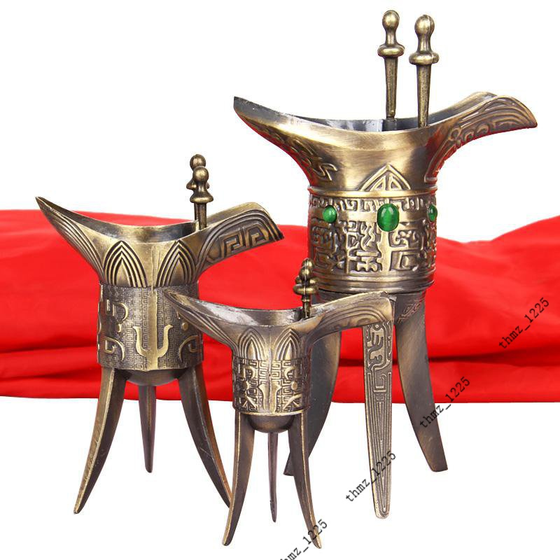 優質精選】仿青銅器爵杯酒尊古代酒杯仿古創意禮品乾隆杯傢居古董擺件3Q
