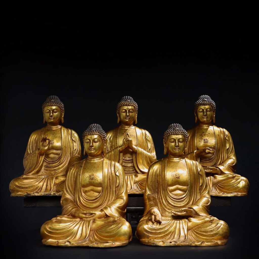 居家供奉 銅鎏金 【五方佛】佛教佛像 一套尺寸單個高31cm 寬22cm 厚18cm總重22.66公斤-2525 | 蝦皮購物
