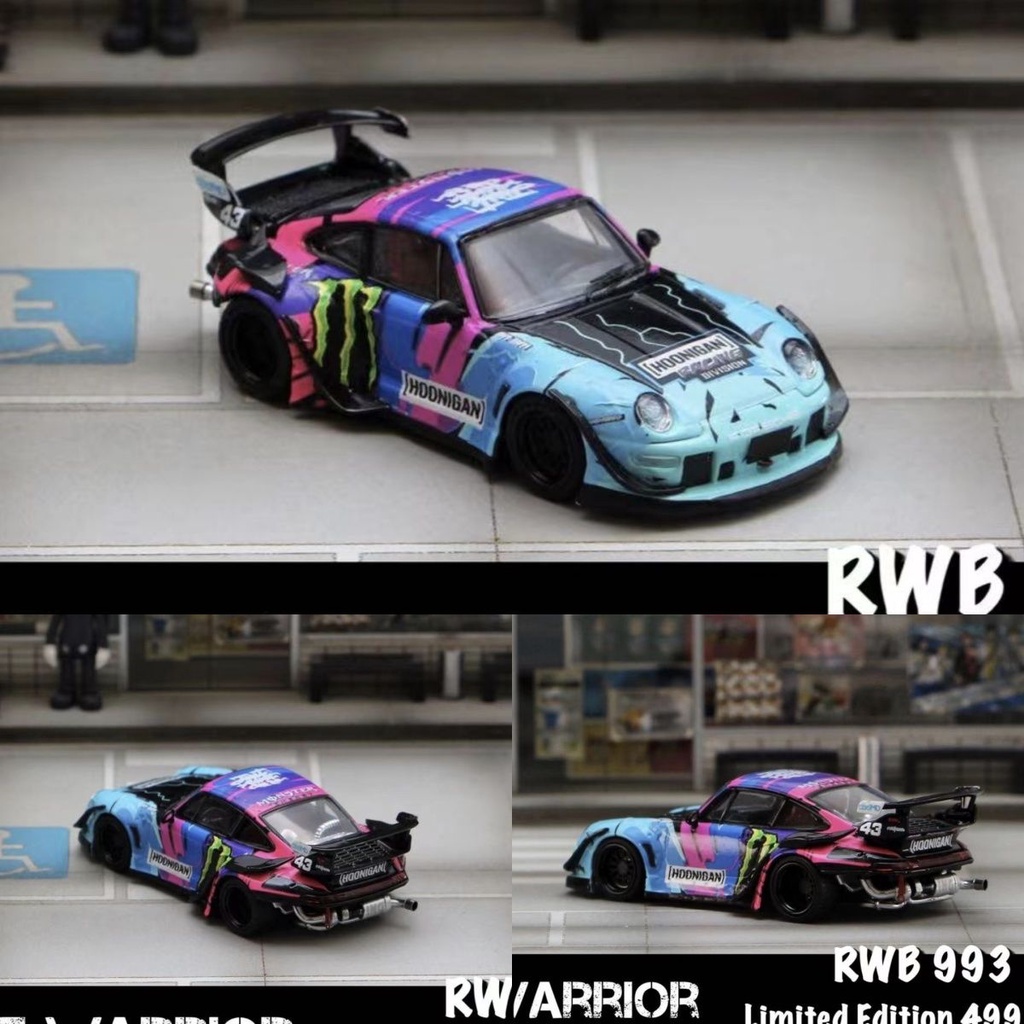 模型車🔥 SW 1:64保时捷RWB 993 HOONIGAN魔爪合金汽车模型收藏摆件