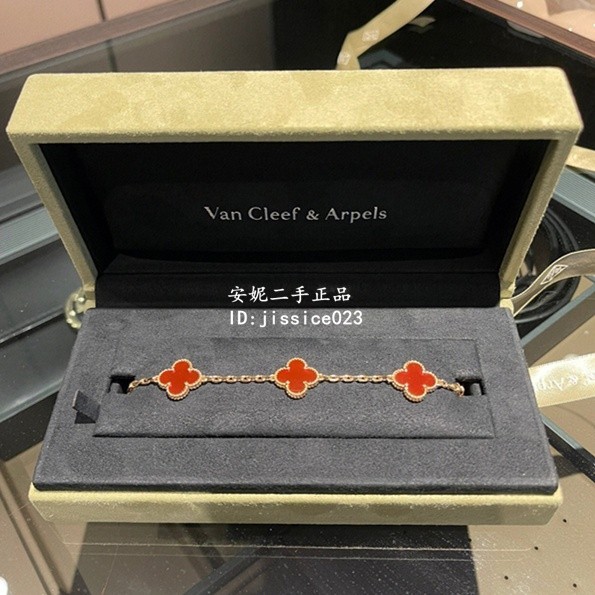 二手現貨 Van Cleef And Arpels 玫瑰金手鏈 梵克雅寶 四葉草五花手鍊 紅玉髓 手環 飾品 蝦皮購物