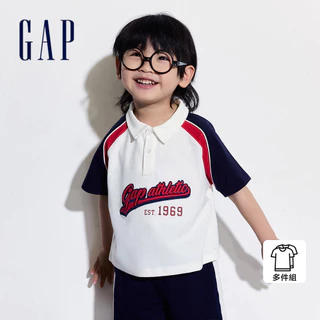 Gap 男幼童裝 Logo印花翻領短袖短褲家居套裝-白色(465417)