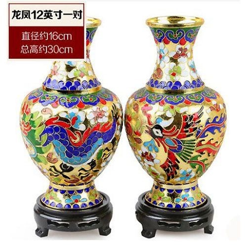 北京景泰藍 花瓶 花柄デザイン 銅胎掐絲琺瑯】北京景泰藍花瓶插花瓶客廳擺飾傳統中國風擺件一對花瓶