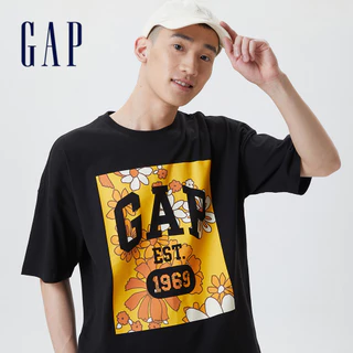Gap 男裝 Logo純棉印花圓領短袖T恤-黑色(548102)