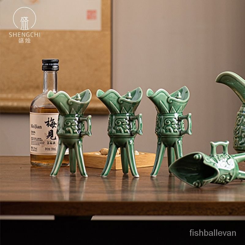 仿古陶瓷酒杯帝王三足爵杯喝酒杯 喝水杯 創意個性白酒杯 老式古風青酒杯 | 蝦皮購物