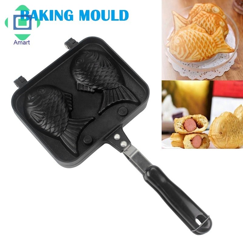 Taiyaki Fish Shape Cake Maker Waffle Pan Mold Cast with 2 Si | 蝦皮購物