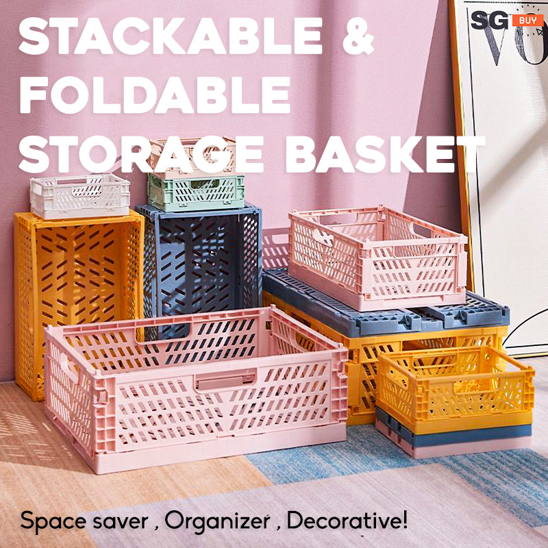 Stackable Storage Box Foldable Collapsible Crate Storage Bas | 蝦皮購物