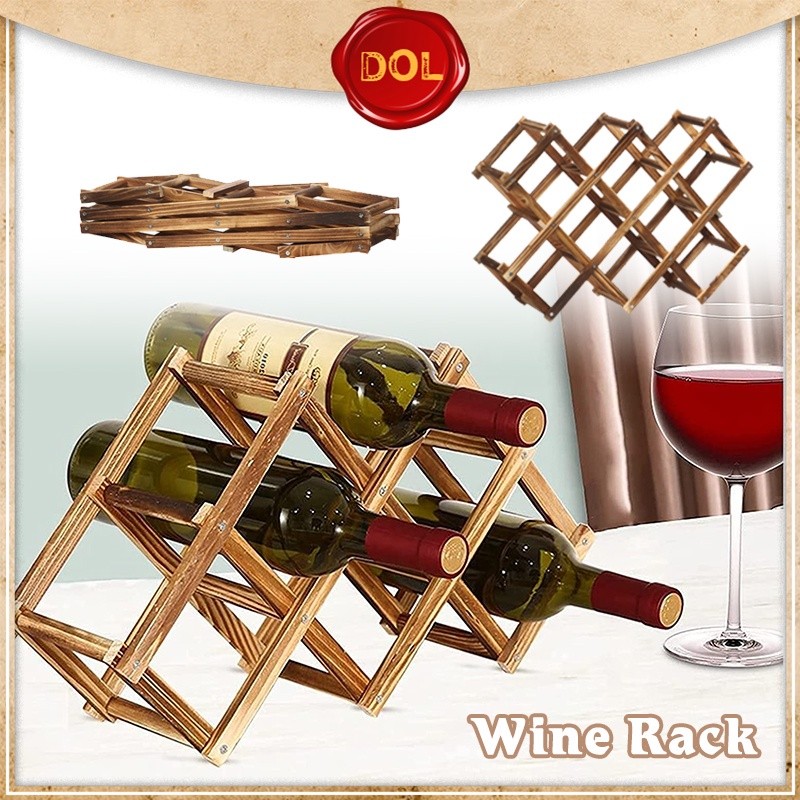 6/10 Bottle Wooden Folding Pine Wine Rack Home Small Wine Bo | 蝦皮購物