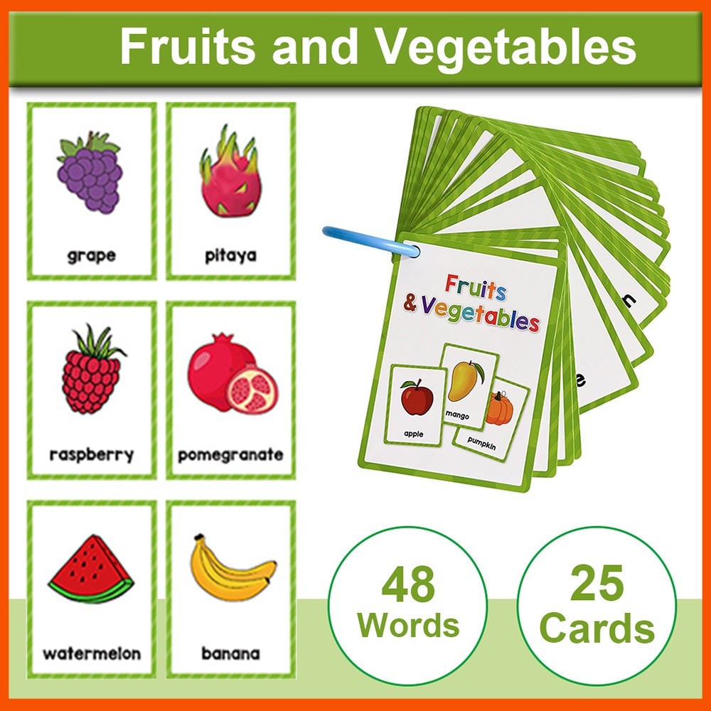 25 Cards Kids Educational Flash Cards Fruits and Vegetables | 蝦皮購物
