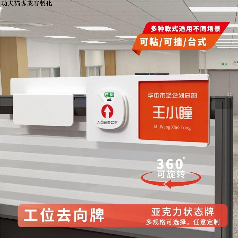 【功夫貓客製化】 工位牌 名牌 職位牌 人員去向牌在崗開會狀態指示牌新款掛式工位牌辦公室亞克力標識牌旋轉可切換公司部門員 | 蝦皮購物