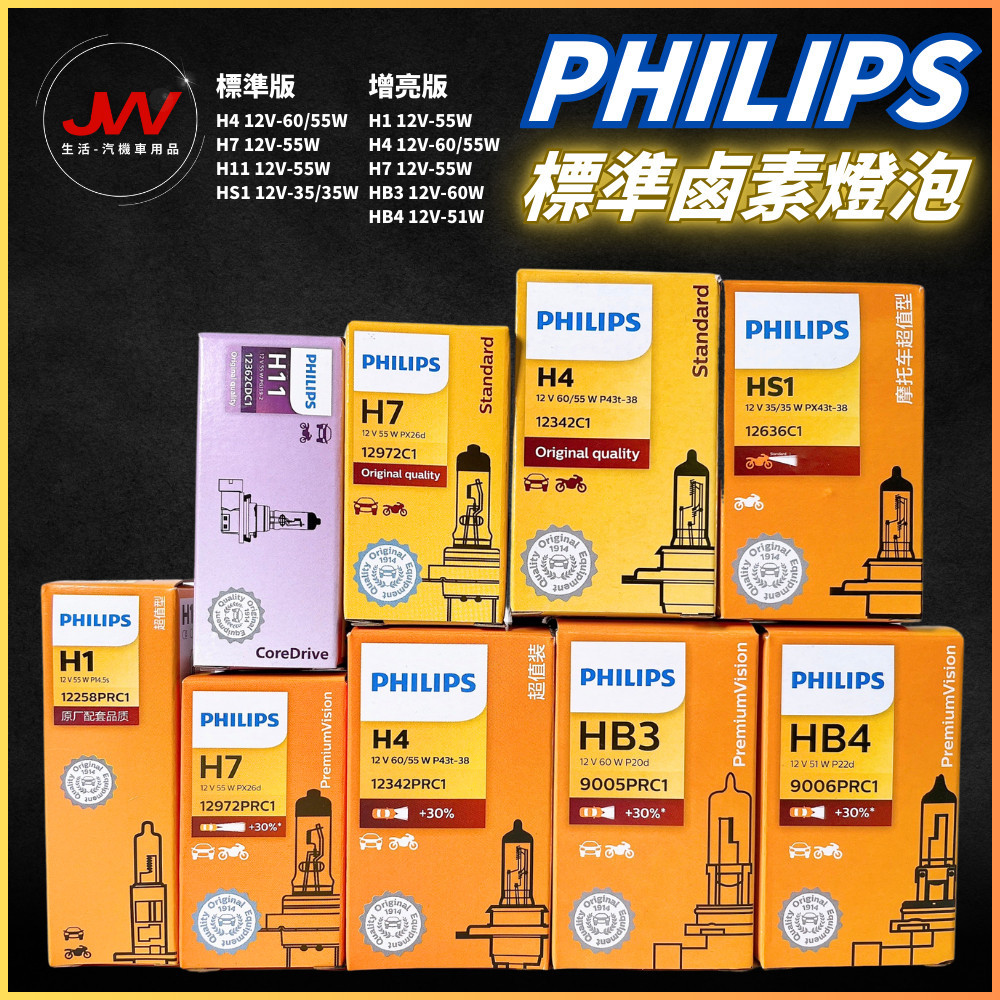 【J&W電商】PHILIPS 鹵素燈泡 H4 H7 H11 HS1 H1 HB3 HB4 標準型 +30% 鹵素 燈泡 | 蝦皮購物