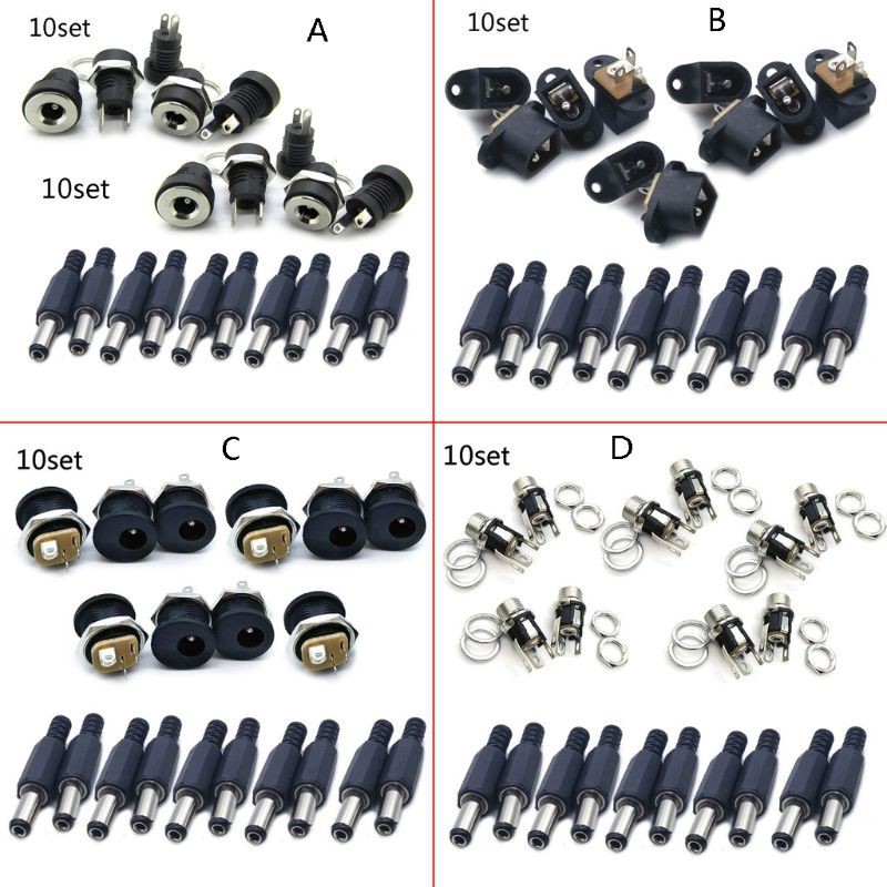 10pairs DC Po Connector Pin Female Male Jack Socket Adapter | 蝦皮購物