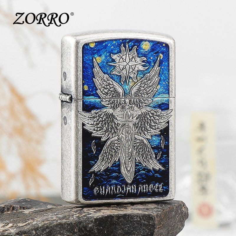 &全場免運&.ZORRO佐羅限量版星空下的守護天使仿古銀滾花蝕刻彩印煤油打火機免運& | 蝦皮購物