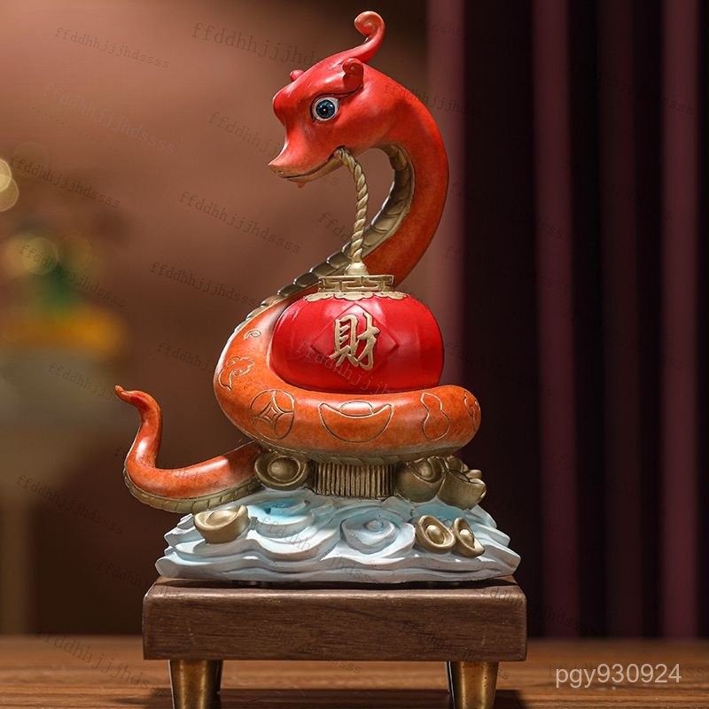 🌸新品銅蛇擺件如意蛇擺件蛇擺飾高溫著色全黃銅手工打造居家辦公室擺件  