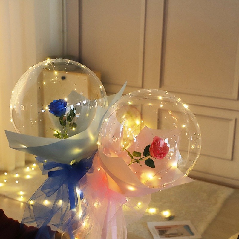 悠遊氣球 節慶 Led玫瑰花束夜光氣球diy套裝零件透明波波球玫瑰花束生日情人節禮物心形波波氣球 | 蝦皮購物