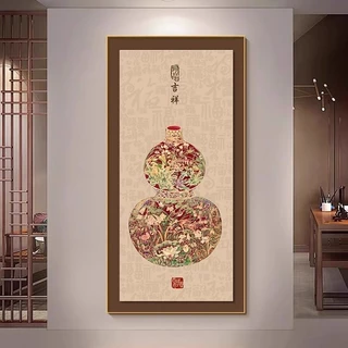 掛軸葫蘆圖 五彩描金大吉葫蘆式掛屏- 故宮