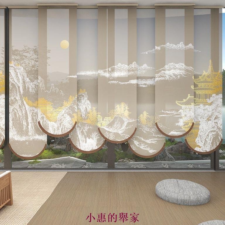 【客製窗簾】新中式卷簾 窗簾遮陽簾 透明半透紗 紗窗簾 山水畫捲簾 升降捲簾 簡易窗簾 捲簾 遮光捲簾 遮陽捲簾 窗紗 | 蝦皮購物