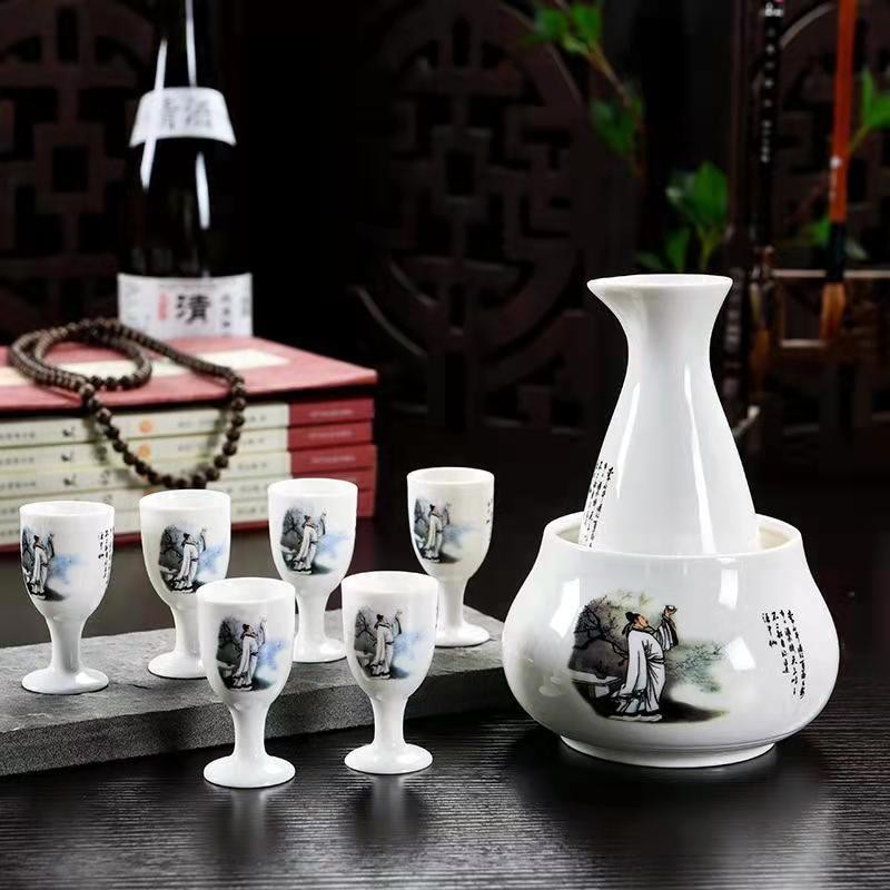 陶瓷溫酒器 黃酒燙酒壺 古風酒具套裝 白酒杯 分酒器 暖酒器 小酒盅 家居日用品 復古設計 | 蝦皮購物