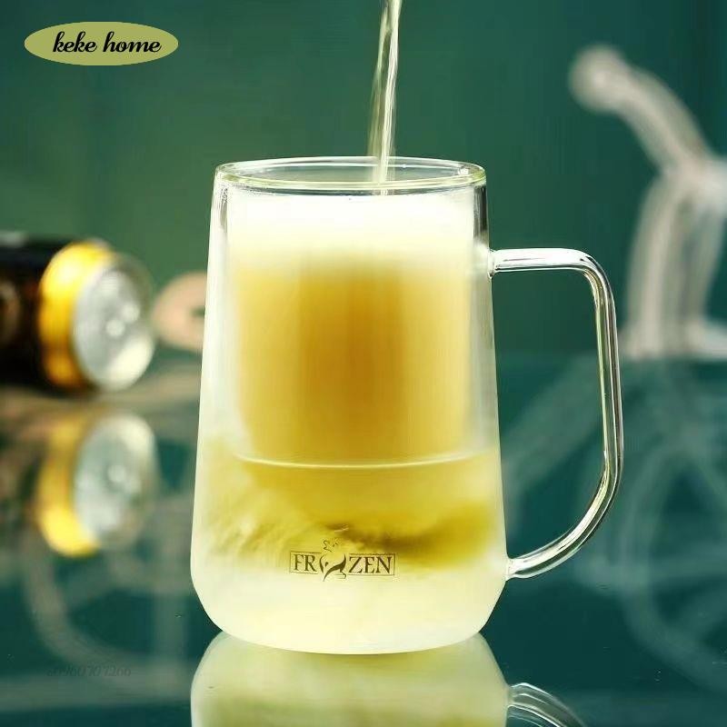 keke ️冰鎮杯 冰杯 冷飲杯 製冰杯 玻璃啤酒杯 0ML 冷凍杯 雙層啤酒杯 啤酒杯 保冰保冷杯 冰凍啤酒杯 咖啡杯 | 蝦皮購物
