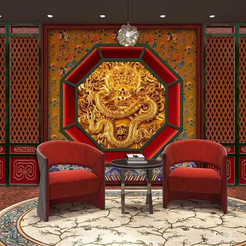 故宮紅墻紙皇宮金鑾殿龍椅背景布仿古中國龍壁畵龍紋圖案藏式壁紙 妍雨百貨店 | 蝦皮購物