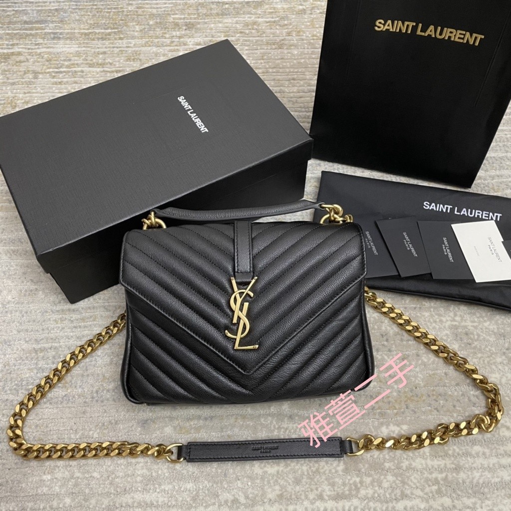 二手 YSL聖羅蘭 SAINT LAURENT黑色銀鍊 手提包 肩背包 斜背包 兩用包 學院包 女包 現貨 | 蝦皮購物
