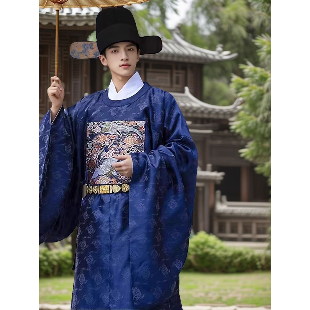 漢服男明朝一品文官妝花仙鶴官服圓領袍藏青藍色司儀新中式婚服男【豪勝貿易企業社】 | 蝦皮購物