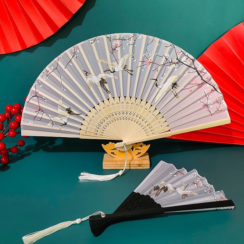【42款】古風扇子 摺扇 中國風 女版 古著 漢服 流蘇 夏季 隨身 日式 摺疊孤雲將野鶴小竹扇子 | 蝦皮購物