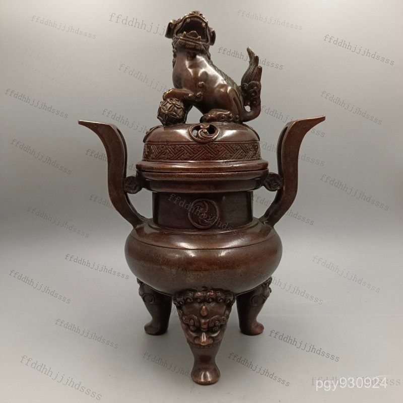 🌸如意耳繡球獅蓋爐銅爐熏香爐桌麵擺件古玩銅器收藏銅擺件三足雙 🌸如意耳繡球獅蓋爐銅爐熏香爐桌麵擺件古玩銅器收藏銅擺件三足雙