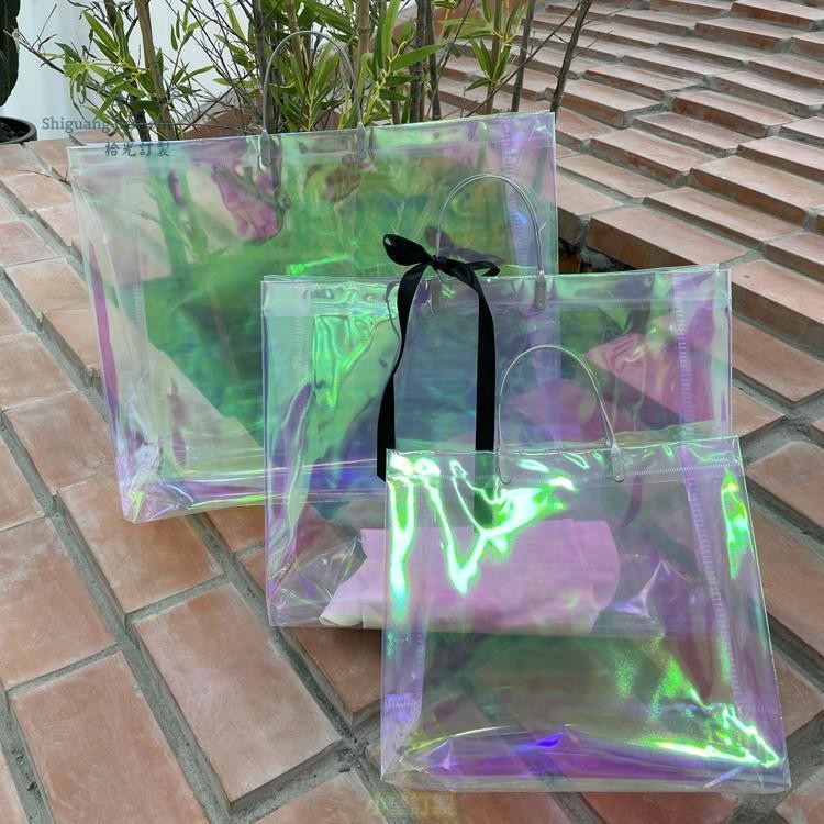 客製化 pvc袋 炫彩 PVC 透明服裝店手提袋 免稅店複合袋 ins風 網紅 禮品女裝衣服袋子 | 蝦皮購物