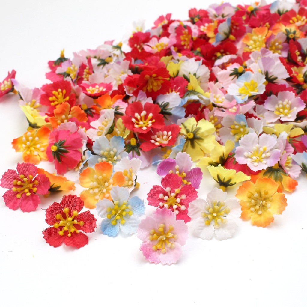 【台灣出貨】 仿真多色桃花梅花新花朵3cmdiy迷你絹花花環服飾裝飾配件跨界專供 5MCS | 蝦皮購物