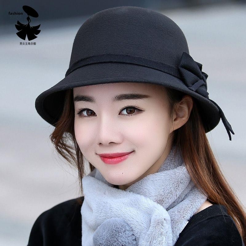 秋冬帽子 女時尚英倫大檐禮帽保暖呢子帽春秋韓版盆帽戶外復古氈帽 | 蝦皮購物