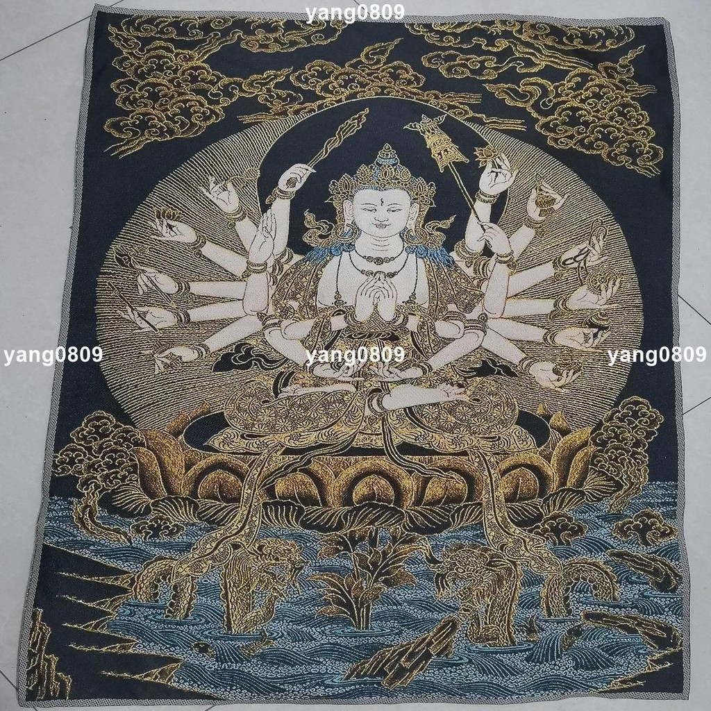 【已開光】唐卡刺繡黑金千手觀音菩薩掛畫壁畫唐卡刺繡準提母織錦布畫90*60/訂單滿299發貨 | 蝦皮購物