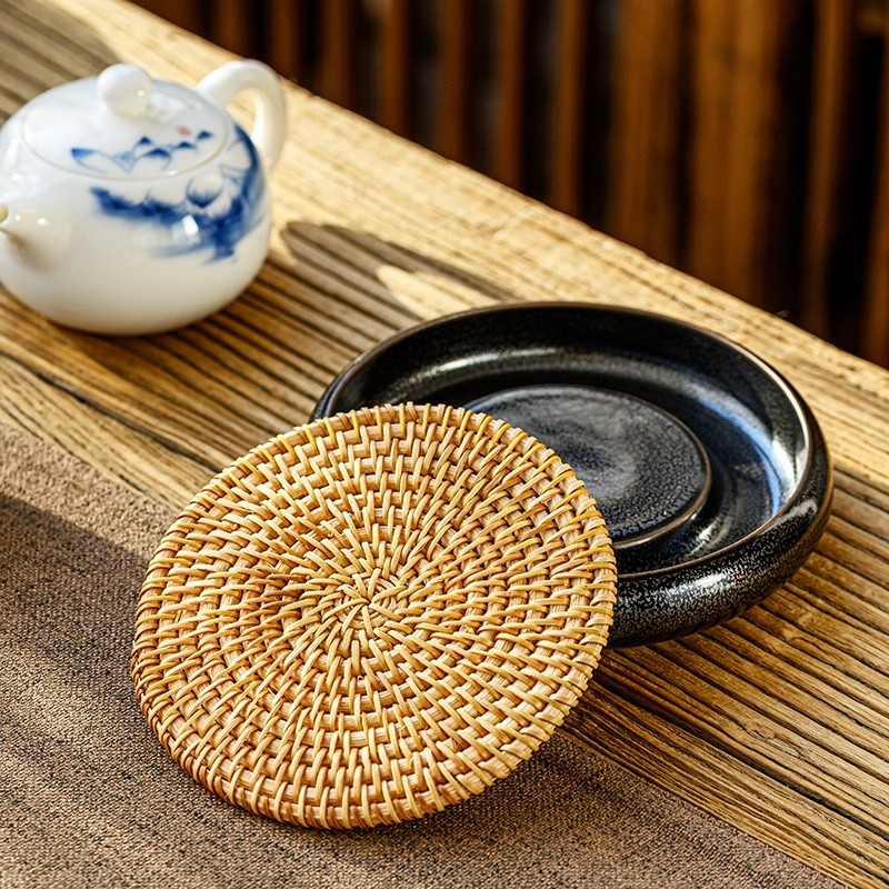【台灣出貨】壺承幹泡臺 手工藤編 茶承 全釉面 養壺托盤 茶壺公道杯蓋 碗底座 絲瓜墊 藤編茶壺 釉面養壺託盤 | 蝦皮購物