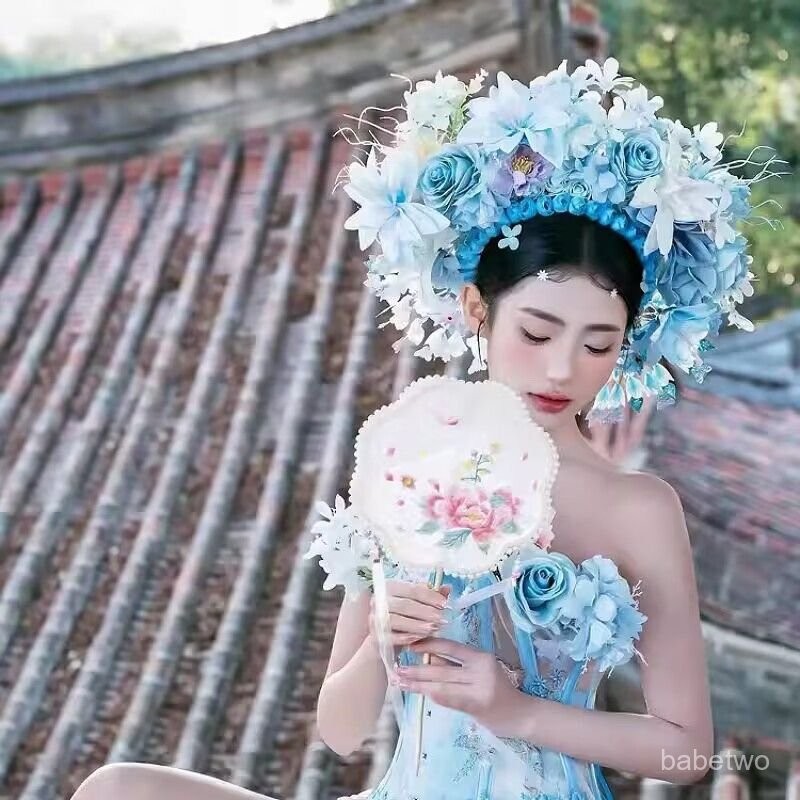 百億補貼價⭐泉州仿簪花圍漢服絹花頭飾簪花髮飾民族風拍攝寫真花朵髮箍花環 | 蝦皮購物