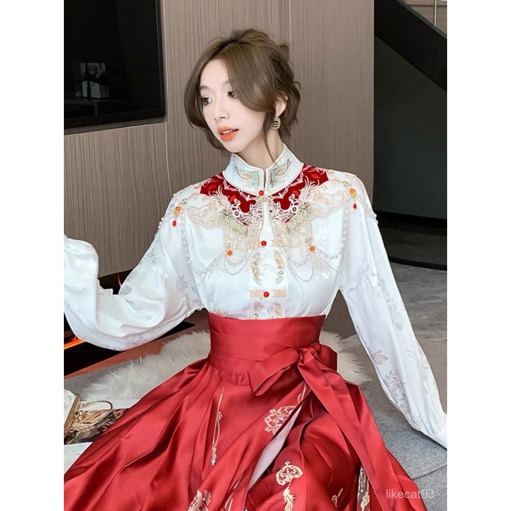 YES服飾 古風漢服 國風穿搭 改良漢服 新中式 締約新中式明製漢服馬麵裙雲肩訂婚禮服紅色敬酒服結婚中國風套裝 | 蝦皮購物